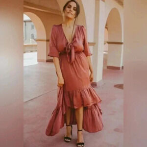 BaeVely high-low tie front dress, size medium, color Baked Rose